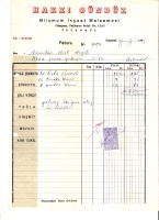 1967 İSTANBULDA HAKKI GÜNDÜZ İNŞAAT KESİLMİŞ 233 LİRALIK FATURA