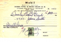 1967 İSTANBULDA  MOBİL İSTANBUL PETROL KESİLMİŞ 1050 LİRALIK  FATURA