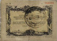 1954 ITALIAN GALLERY TICKET BIGLIETTO D' INGRESSO ITALY MUZE GİRİŞ BİLETİ SERİ B NO 768095