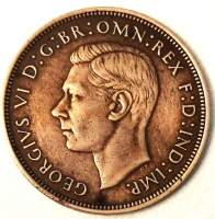 1948 ONE PENNY GEORGIVS VI D:G:BR:OMN:REX F:D:IND:IMP. / HP İNGİLTERE BRONZ METAL 1 PENİ